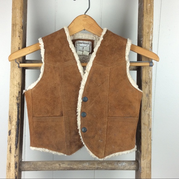 Vintage Other - VTG Leather Suede Cowboy Boho Sherpa Lined Vest